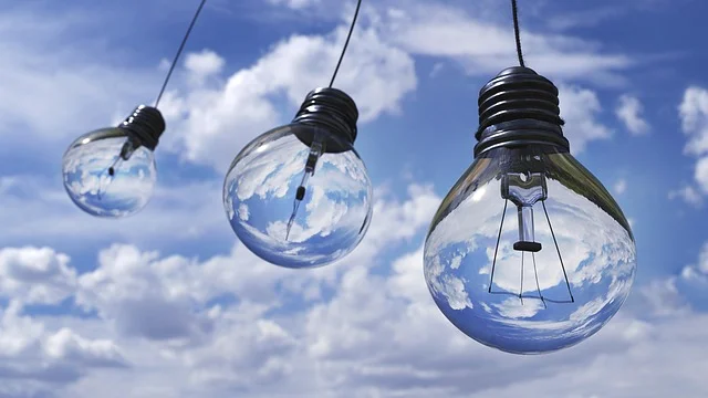 Light Bulbs against a blue sky. Blue Skying helps with thinking bigger, opening up to ideas and concepts