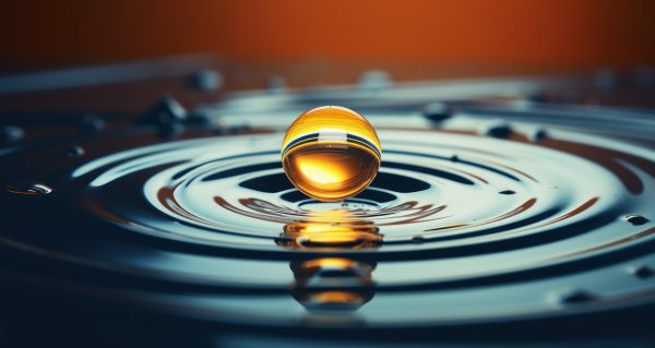 A golden drop into water.