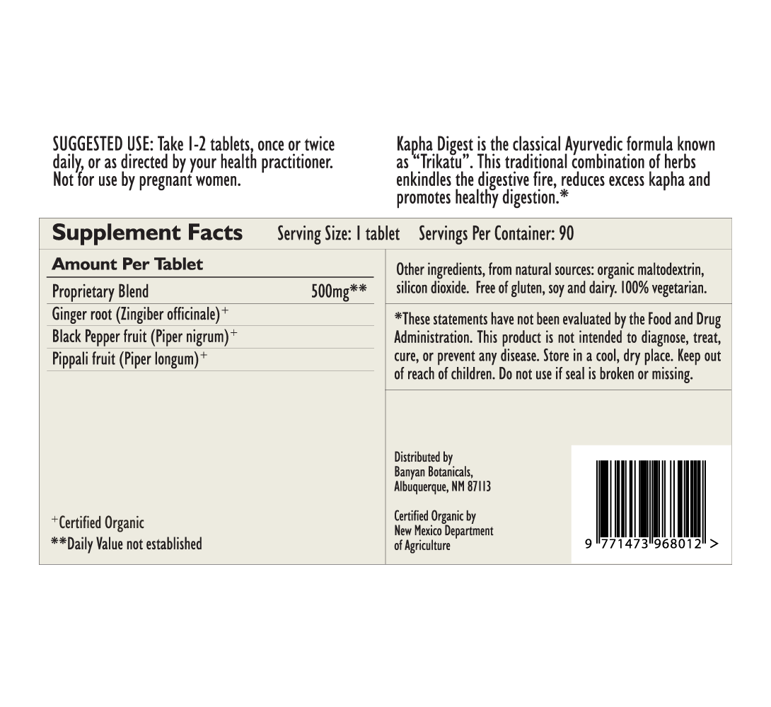 Kapha Digest (Trikatu) 500 mg 90 tabs by Banyan Botanicals - Image 2